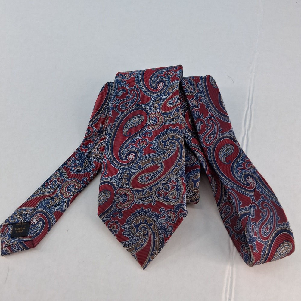 Jos. A. Bank Necktie Mens OS Red Paisley Reserve 100% Silk Classic Woven Tie - Picture 7 of 10